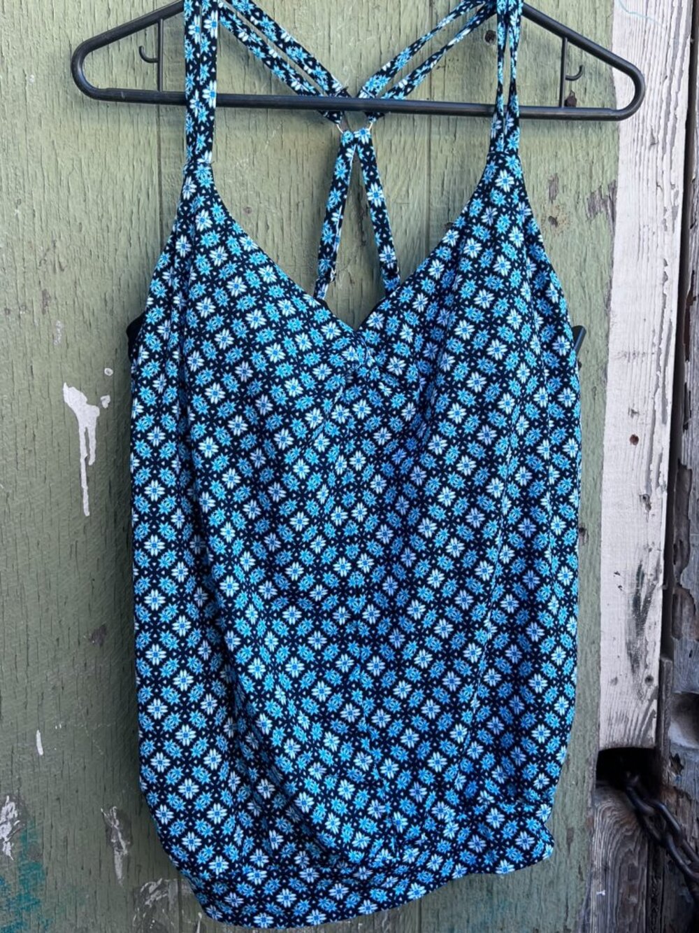 NWT Lands' End Women Blue Floral Tankini Swim Top Size L